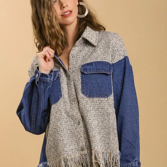Trendy Tweed Denim Jacket - Picture 1 of 4